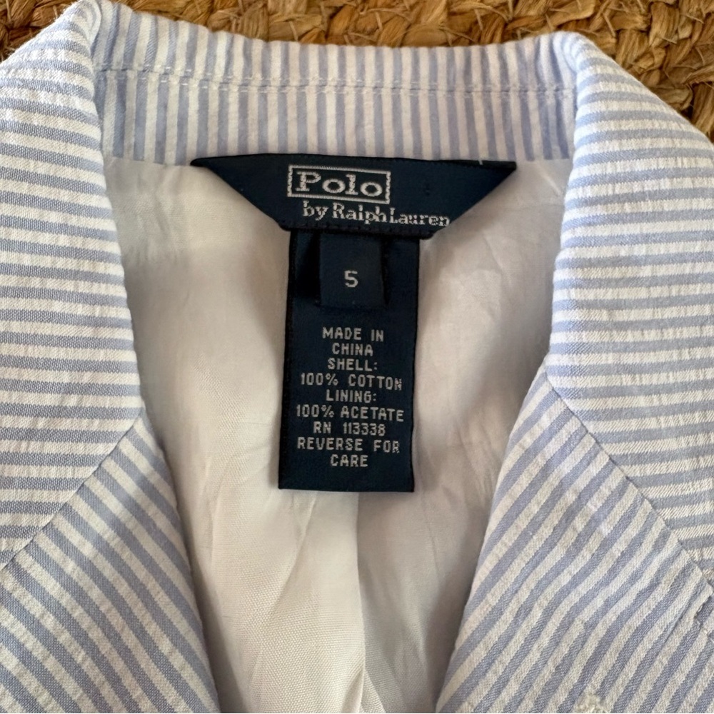 Kids Polo Ralph Lauren Seersucker Light Blue and White Striped Jacket - Picture 5 of 5